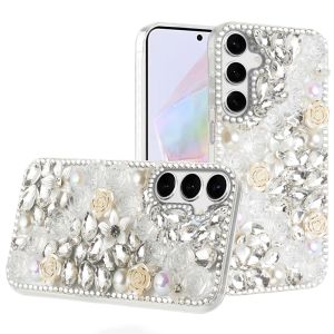 For Samsung Galaxy A36 Rose Flower Full Diamond Bling Stones - Clear