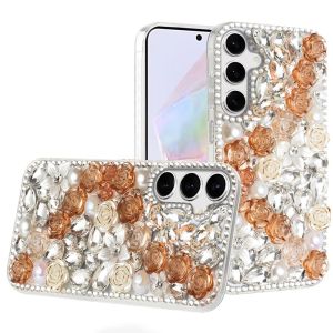 For Samsung Galaxy A36 Rose Flower Full Diamond Bling Stones - Gold