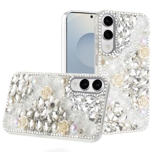 For Samsung Galaxy s25 Edge Rose Flower Full Diamond Bling Stones - Clear