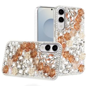 For Samsung Galaxy s25 Edge Rose Flower Full Diamond Bling Stones - Gold