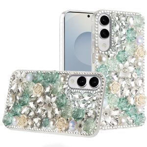 For Samsung Galaxy s25 Edge Rose Flower Full Diamond Bling Stones - Green