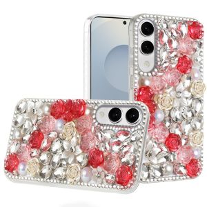 For Samsung Galaxy s25 Edge Rose Flower Full Diamond Bling Stones - Red