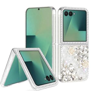 For Samsung Z Flip 7 Rose Flower Full Diamond Bling Stones - Clear