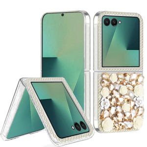 For Samsung Z Flip 7 Rose Flower Full Diamond Bling Stones - Yellow
