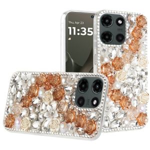 For Motorola Edge 2025 Rose Flower Full Diamond Bling Stones - Gold