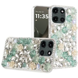 For Motorola Edge 2025 Rose Flower Full Diamond Bling Stones - Green