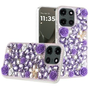 For Motorola Edge 2025 Rose Flower Full Diamond Bling Stones - Purple