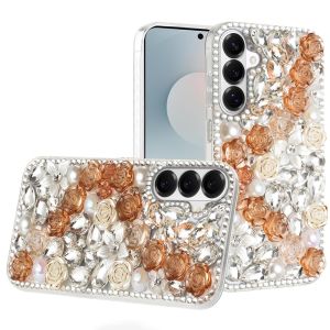 For Samsung s26 Plus Rose Flower Full Diamond Bling Stones - Gold