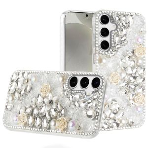 For Samsung s25 Plus/s24 Plus Rose Flower Full Diamond Bling Stones - Clear