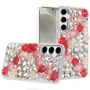 For Samsung s25 Plus/s24 Plus Rose Flower Full Diamond Bling Stones - Red