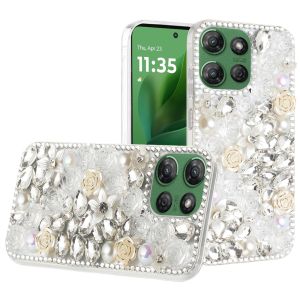 For Motorola Moto G Power 5G 2025 Rose Flower Full Diamond Bling Stones - Clear
