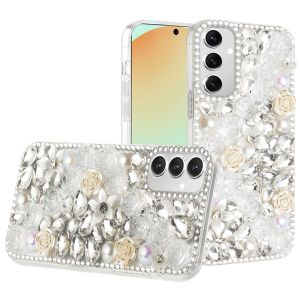 For Samsung S24 FE Rose Flower Full Diamond Bling Stones - Clear