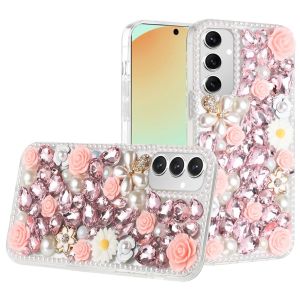 For Samsung S24 FE Rose Flower Full Diamond Bling Stones - Pink