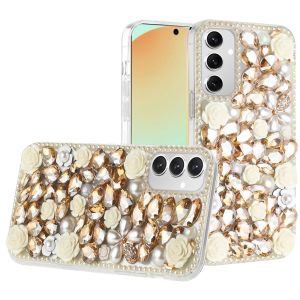 For Samsung S24 FE Rose Flower Full Diamond Bling Stones - Yellow
