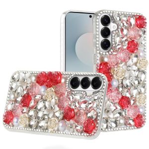 For Samsung s26 Rose Flower Full Diamond Bling Stones - Red