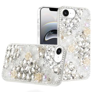 For iPhone 16E / SE4 Rose Flower Full Diamond Bling Stones - Clear
