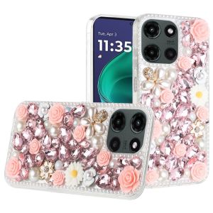 For Moto G Stylus 5G 2025 Rose Flower Full Diamond Bling Stones - Pink