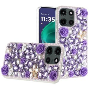 For Moto G Stylus 5G 2025 Rose Flower Full Diamond Bling Stones - Purple
