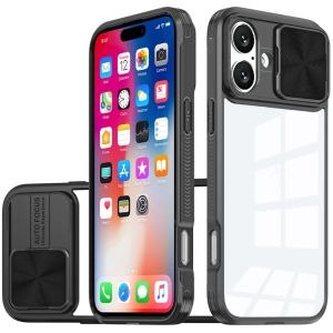 For iPhone 16 6.1 inch Fusion Transparent Clear Hybrid Case Cover - Black