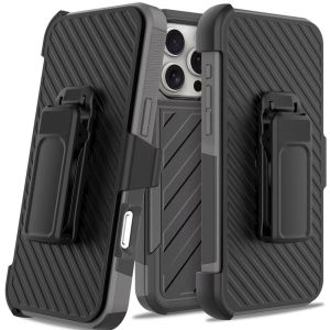 For iPhone 16 Pro Max 6.9 inch Noble lined shockproof dual layer hybrid With Clip - Black/Black