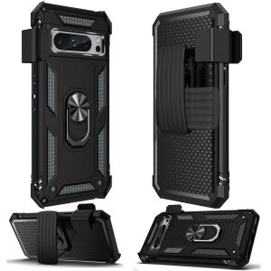 For Google Pixel 10 Pro XL Holster Magnetic Ringstand Clip Cover Case - Black