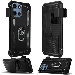 For Motorola Moto G 5G 2025 Holster Magnetic Ringstand Clip Cover Case - Black