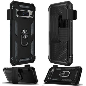 For Google Pixel 8 Pro 5G Holster Magnetic Ringstand Clip Cover Case - Black