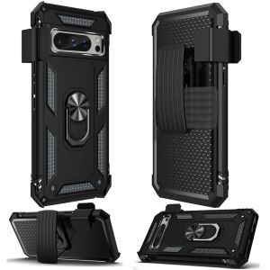 For Google Pixel 9 Pro 6.8inch Holster Magnetic Ringstand Clip Cover Case - Black