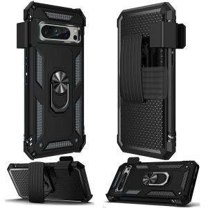 For Google Pixel 9 6.3inch Holster Magnetic Ringstand Clip Cover Case - Black