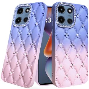 For Motorola Moto G 5G 2025 Floral Joy Glitter Shimmer Leather Feel Thick TPU Case - Light Blue/Light Pink
