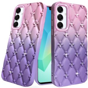 For Samsung A16 5G Floral Joy Glitter Shimmer Leather Feel Thick TPU Case - Light Pink/Light Purple