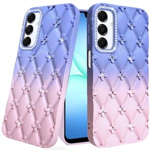 For Samsung A17 5G Floral Joy Glitter Shimmer Leather Feel Thick TPU Case - Light Blue/Light Pink