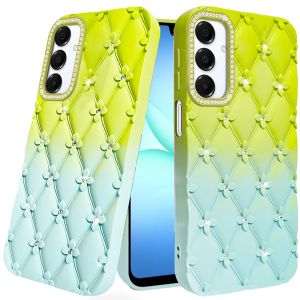 For Samsung A17 5G Floral Joy Glitter Shimmer Leather Feel Thick TPU Case - Light Green/Teal