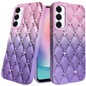 For Samsung Galaxy A26 Floral Joy Glitter Shimmer Leather Feel Thick TPU Case - Light Pink/Light Purple