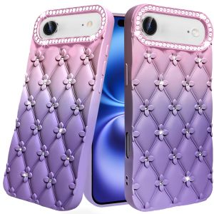 For iPhone 17 Air Floral Joy Glitter Shimmer Leather Feel Thick TPU Case - Light Pink/Light Purple