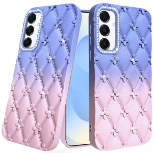 For Samsung s25 Plus/s24 Plus Floral Joy Glitter Shimmer Leather Feel Thick TPU Case - Light Blue/Light Pink