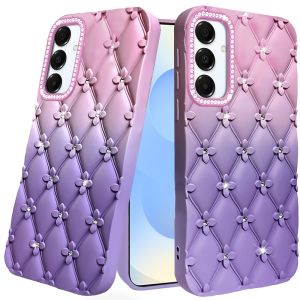 For Samsung s25 Plus/s24 Plus Floral Joy Glitter Shimmer Leather Feel Thick TPU Case - Light Pink/Light Purple