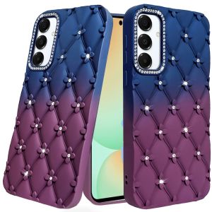 For Samsung S24 FE Floral Joy Glitter Shimmer Leather Feel Thick TPU Case - Dark Blue/Burgundy