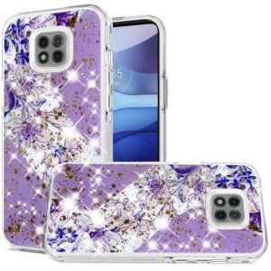 For Apple iPhone 11 Pro Max Magnificent Epoxy Glitter Design Hybrid Case Cover - Purple Floral