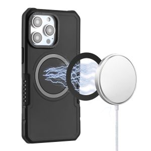 For iPhone 15 Grip [Magneti Circle] Metal Shockproof Hybrid - Black