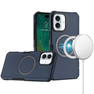 For iPhone 16 6.1 inch Grip [Magneti Circle] Metal Shockproof Hybrid - Dark Blue