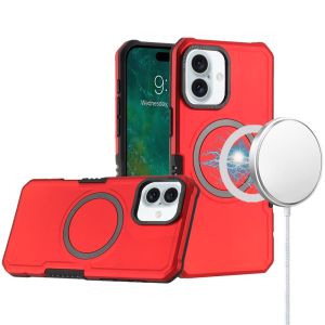 For iPhone 16 6.1 inch Grip [Magneti Circle] Metal Shockproof Hybrid - Red