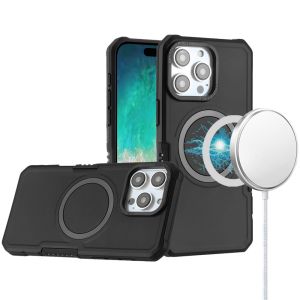 For iPhone 16 Pro Max 6.9 inch Grip [Magneti Circle] Metal Shockproof Hybrid - Black