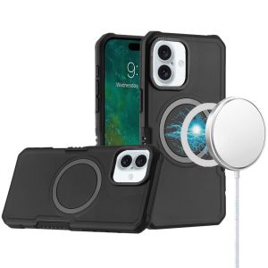 For iPhone 16 Plus 6.7 inch Grip [Magneti Circle] Metal Shockproof Hybrid - Black