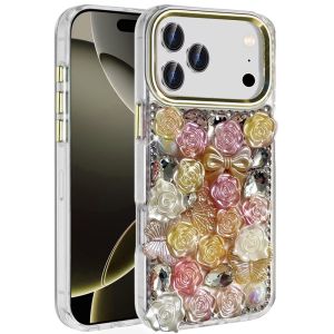 For iPhone 17E / 16E / SE4 Muti-Color Floral Bling Stones Ornaments Case - Orange