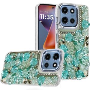 For Moto G 5G 2025/2026 - G Play 2026 - Muti-Color Floral Bling Stones Ornaments Case - Blue