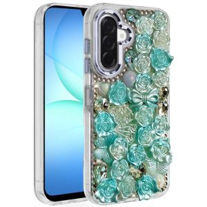 For Samsung A17 5G Muti-Color Floral Bling Stones Ornaments Case - Blue