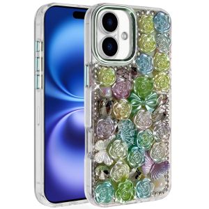 For iPhone 17 Muti-Color Floral Bling Stones Ornaments Case - Green