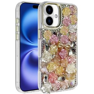 For iPhone 17 Muti-Color Floral Bling Stones Ornaments Case - Orange