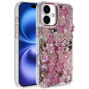 For iPhone 17 Muti-Color Floral Bling Stones Ornaments Case - Pink